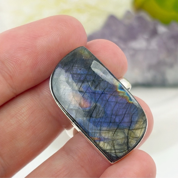 Sterling Silver 925 Purple Labradorite Ring Size 9 1/4 9.25 Colorful Boho - Picture 4 of 9